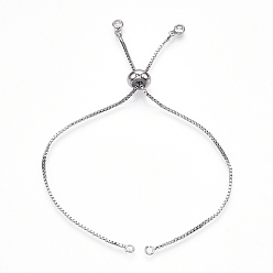 Stainless Steel Color Rack Plating Adjustable Brass Slider Bracelet Making, with Cubic Zirconia, Long-Lasting Plated, Stainless Steel Color, Single Chain Length: about 11.8~12.2cm