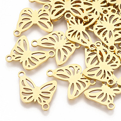 Золотой 201 соединительные звенья нержавеющие, лазерная резка, бабочка, золотые, 16x13x1 мм, отверстие : 1.8 мм