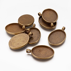 Античная Бронза Сеттинги для кулона(кабошонов), сплав, без кадмия, без никеля и без свинца, Овальные чашки с гладким краем, DIY фурнитура для ювелиных изделий, античная бронза, 39x25x3 мм, отверстие : 4 мм