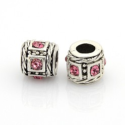 Роза Старинные антикварные серебряные цинковый сплав горный хрусталь европейские шарики, крупные бусины столбцов дыра, роза, 11x9 мм, отверстие : 6 мм