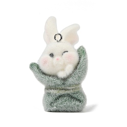 Кролик Подвески из непрозрачной смолы с рисунком животных, с железной платиной петлей, кролик, 42x24.5x24.5 мм, отверстие : 2 мм