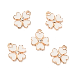 Белый Подвески из эмали и сплава, со стразами, золотой свет, клевер, белые, 15.5x13x2.5 мм, отверстие : 1.8 мм