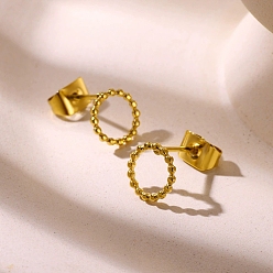 Плоский Круглый 304 серьги-гвоздики из нержавеющей стали для женщин, реальный 18 k позолоченный, плоско-круглые, 6.8 мм