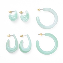Pale Turquoise C-shape Resin Stud Earrings Set, Half Hoop Earrings, Open Hoop Earrings for Women, Pale Turquoise, 23~40.5x6~14mm, Pin: 0.7mm, 3 pairs/set
