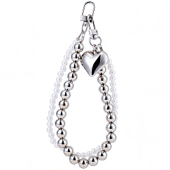 Серебро 1Ремешки для мобильных телефонов из поликарбоната с акриловыми бусинами, для украшения телефона, сердце, серебряные, 160 мм