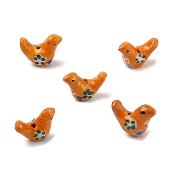 Оранжевый 5шт. фарфоровые бусины ручной работы с принтом, голубь, оранжевые, 12.5~13x17~19x7~8.5 мм, отверстие : 1.5 мм