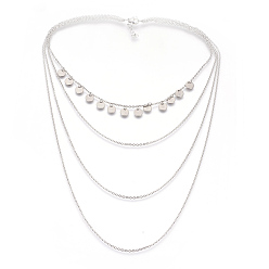 Stainless Steel Color Tarnish Resistant 304 Stainless Steel Chain Tiered Necklaces, Four Tiered, Flat Round, Stainless Steel Color, 16.92 inch(42.5cm)