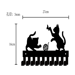 Cat Shape Железные настенные крючки вешалки, 10-крючок декоративная стойка-органайзер, для сумки ключ для одежды шарф подвесной держатель, форма кошки, 160x270 мм, отверстие : 5 мм