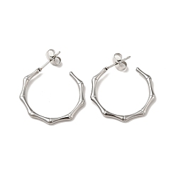 Нержавеющая Сталь Цвет Кольцо из бамбука, устойчивое к потускнению 304 серьги-гвоздики из нержавеющей стали, с 316 хирургическим стержнем из нержавеющей стали, цвет нержавеющей стали, 24x24x2 мм, штифты : 0.7 мм