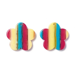 Colorful Resin Pendants, Flower with Stripe, Colorful, 27x26x3mm, Hole: 1.6mm