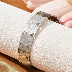 Нержавеющая Сталь Цвет Религиозная тема 304 браслеты-манжеты из нержавеющей стали для женщин, цвет нержавеющей стали, внутренний диаметр: 61x59 мм