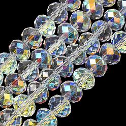 Прозрачный АВ Гальванизируйте прозрачное стекло бисер нитей, рондель, с покрытием AB цвета, с половиным покрытием, граненые, ясно AB, 8x6 мм, отверстие : 1.2 мм, около 78~80 шт / нитка, 6.89~19.02'' (47.5~48.3 см)