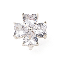 Серебро Многожильные звенья из латуни с цветочным паве, прозрачные фианиты, серебряные, 12x11x3 мм, отверстие : 1.5 мм