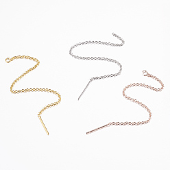 Mixed Color Brass Stud Earring Findings, with Loop, Ear Threads, Rack Plating & Long-Lasting Plated, Cadmium Free & Nickel Free & Lead Free, Mixed Color, 93x1.3mm, Hole: 2mm, Pin: 0.7mm