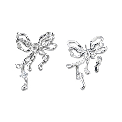 Platinum Brass Pave Clear Cubic Zirconia Stud Earring Findings, for Half Drilled Beads, Cadmium Free & Nickel Free & Lead Free, Butterfly, Platinum, 29x23mm, Hole: 1.6mm, Pin: 0.8mm