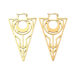 Настоящее золото 18K 304 из нержавеющей стали треугольные серьги обруча, реальный 18 k позолоченный, 68x40x1 мм
