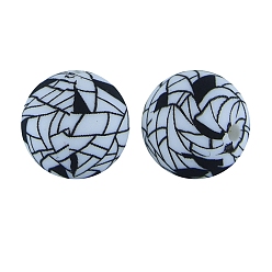 Белый Круглые бусины из пищевого силикона с черно-белым квадратным принтом и узором, белые, 15 мм