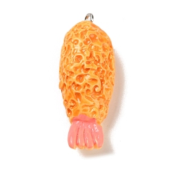 Food Кулоны из пищевой смолы, с платиновыми железными петлями, жареные креветки из хвоста феникса, 40.5x15x12 мм, отверстие : 2 мм