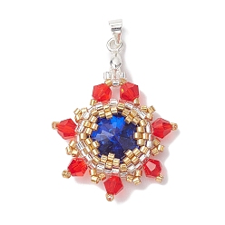 (52) Непрозрачная лаванда Подвески из цветного стекла и бисера, с латунной фурнитурой серебряного цвета, разноцветные, 36x26x6 мм, отверстие : 4x3.5 мм