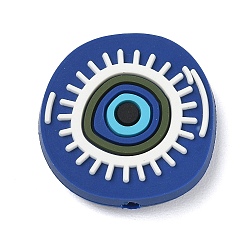 Flat Round Evil Eye Theme Silicone Beads, Focal Beads, Midnight Blue, Flat Round, 27x8mm, Hole: 2mm