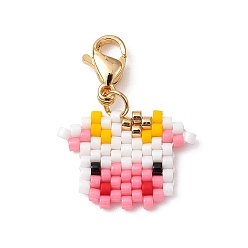 Свинья Ткацкий станок ручной работы с узором из бисера, подвески, украшение, с 304 из нержавеющей стали Lobster Claw застежками, свинья, 23.5 мм