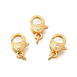 Настоящее золото 24K Латунный микро pave прозрачный кубический цирконий лобстер, без кадмия и без свинца, стойки покрытие, долговечный, плоско-круглые, реальный 24 k позолоченный, 12x7.5x4.5 мм, отверстие : 3.5 мм