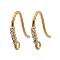 Настоящее золото 18K 304 крючки для сережек из нержавеющей стали со стразами, аксессуары для серег своими руками, реальный 18 k позолоченный, 14.5x13x1.5 мм, отверстие : 1.6 мм