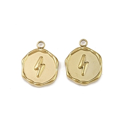 Золотой 304 подвески из нержавеющей стали, плоский круг с подвесками в виде молний, ионное покрытие (ip), золотые, 16x12.5x3 мм, отверстие : 1.8 мм