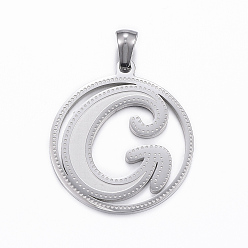 Edelstahl Farbe Anlaufgeschützt 304 Anhänger aus Edelstahl, flach rund mit letter.g, Edelstahl Farbe, 28x25x1.2 mm, Bohrung: 6x3 mm