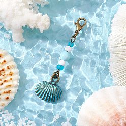 Shell Shape Подвеска с подвесками и стеклянными бусинами на морскую тематику, с карабин-лобстерами , формы раковины, 59 мм