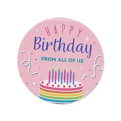 Food Happy Birthay Kraft Paper Gift Tags, Flat Round, Cake Pattern, 3x0.02cm, Hole: 3mm, about 100pcs/bag