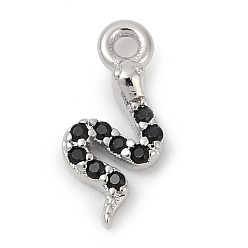 Платина Латунные микро проложить кубического циркония прелести, змея, без кадмия и без свинца, долговечный, стойки покрытие, платина, 10.5x5x2 мм, отверстие : 1 мм