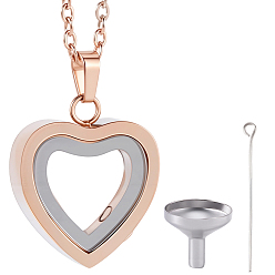 Розовое Золото 1Ожерелье-подвеска в форме сердца из нержавеющей стали для урны с прахом, с 1шт. 304 мини-воронкой из нержавеющей стали, розовое золото , 21.26 дюйм (54 см)
