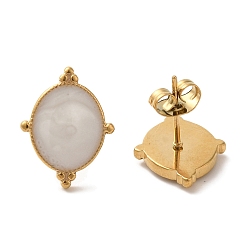 Настоящее золото 18K Ионное покрытие (ip) 304 овальные серьги-гвоздики из нержавеющей стали, с эмалью, реальный 18 k позолоченный, 16x12.5 мм