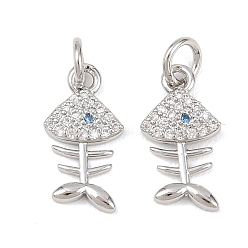 Платина Латунные микропаве прозрачные кубические циркониевые подвески, Очарование рыб, с целью перехода в кольце, платина, 14.5x8x2.5 мм, отверстие : 3.5 мм