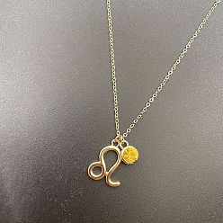 Лео Ожерелья из сплава светло-топазового созвездия со стразами для женщин и мужчин, золотые, Лев, 15.75 дюйм (40 см)