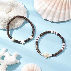 (52) Непрозрачная лаванда Синтетические бирюзовые бусы стрейч браслеты, браслет в стиле бохо из кокосовой скорлупы, разноцветные, внутренний диаметр: 2-3/8 дюйм (6 см)