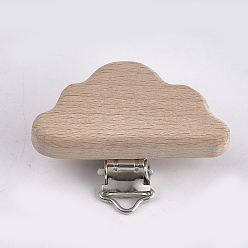 BurlyWood Beech Wood Baby Pacifier Holder Clips, with Iron Clips, Cloud, Platinum, BurlyWood, 43x51x18mm, Hole: 3.5x6mm