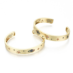 Настоящее золото 16K Латунь микро проложить кубического циркония манжеты браслеты, без никеля , глаз, красочный, реальный 16 k позолоченный, внутренний диаметр: 2-3/8x1-7/8 дюйм (6x4.8 см), 9 мм