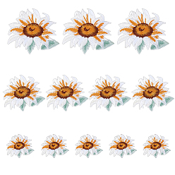 Белый Цветочные самоклеящиеся компьютеризированные вышитые нашивки на ткань для термоприклеивания/пришивания, аксессуары для костюма, аппликация, белые, 36~69x41~76x1.5 мм, 12 шт / комплект