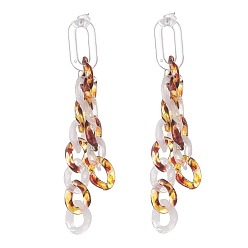 Gold Acrylic Curb Chain Tassel Dangle Stud Earrings for Women, Gold, 78x11x3mm, Pin: 0.7mm