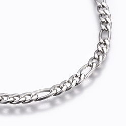 Stainless Steel Color 304 Stainless Steel Figaro Chain Bracelets, with Lobster Claw Clasps, Stainless Steel Color, 8-5/8 inch(22cm), Links: 6x3x1mm and 4x3x1mm