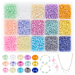 Gemischte Farbe 15 Farben Glas Rocailles, Ceylon, Runde, Gemischte Farbe, 3 mm, Bohrung: 1 mm, etwa 450 Stück / 20 g / Fach, ca. 6750 Stk. / Kasten