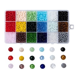 (52) Непрозрачная лаванда Стеклянные бусины, граненые, рондель, разноцветные, 4x3 мм, отверстие : 0.4 мм, 18 цветов, 200 шт / цвет, 3600 шт / коробка