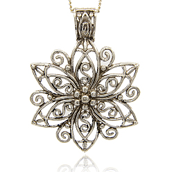 Античное Серебро Тибетский стиль сплава цветок большой подвески, для ожерелье дизайна, античное серебро, 65.5x48x1 мм, отверстие : 11x8 мм