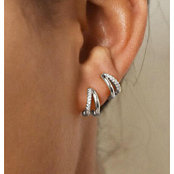 Платина Двухслойные серьги-кольца из латуни с микропаве из прозрачных кубических цирконий, платина, 15 мм