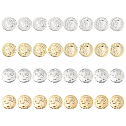 Mixed Color 32Pcs 2 Style Brass Charms, Long-Lasting Plated, Coin Charms, Flat Round, Mixed Color, 12.5~14x0.7~1mm, Hole: 1mm, 8pcs/color, 2 colors/style