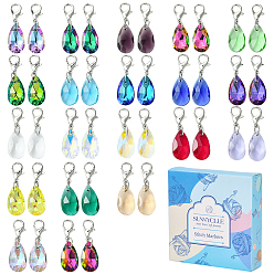 (52) Непрозрачная лаванда 2набор стеклянных подвесных украшений в форме капли, с цинковым сплавом застежками омаров коготь, с 1кольцами-подвесками из латуни для бокалов из поликарбоната, разноцветные, 28.5 мм, 20 шт / комплект