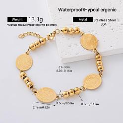 Golden 304 Stainless Steel Oval Religion Saint Benedict Medal Link Bracelets for Women, Golden, 8.27 inch(21cm)
