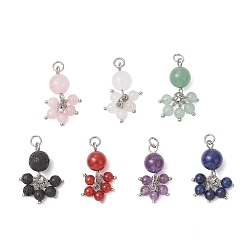 Нержавеющая Сталь Цвет 7шт. 7 стили: подвески из натурального зеленого авантюрина, карнеола, аметиста, лавового камня, лазурита, розового кварца и кварцевого кристалла, круглые бусины, подвески-кисточки, цвет нержавеющей стали, 26x18x9 мм, Перейти кольцо: 5x1 мм, внутренний диаметр: 3.5 мм, 1 шт / стиль
